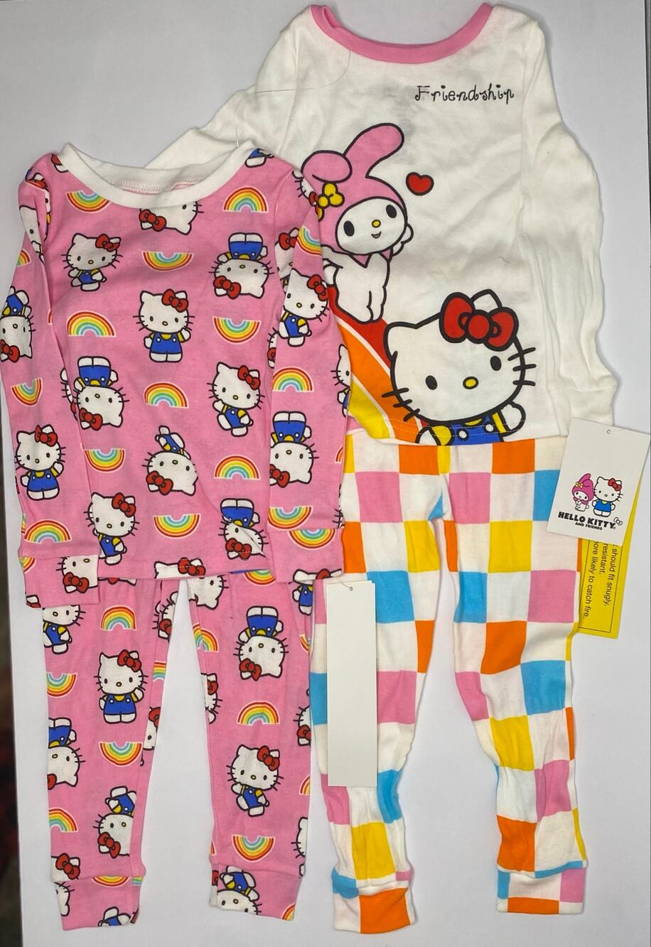 Sanrio Hello Kitty and My Melody Girls' 4-Piece Pajama Sleepwear Set. 2T, NWT